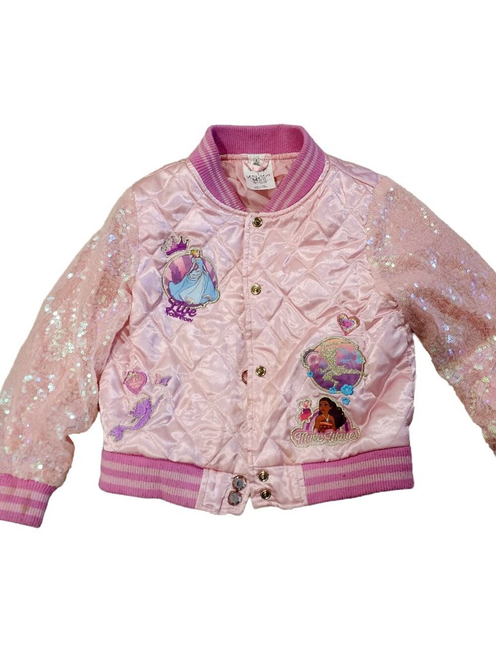 Disney Princess Pink Satin & Sequins Varsity Jacket - Size 4T
